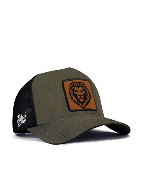 BlackBörk Aslan Logolu Haki-Siyah Trucker Şapka