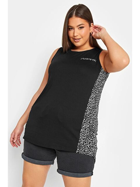 Stil Diva Büyük Beden Cep Detaylı Sırtı Leopar Desenli Sıfır Kol Bisiklet Yaka Bluz 302257 - S000065030-19351