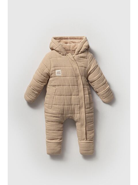 Magu Unisex Bebek Bej Kapitone Kapüşonlu Tulum – Fermuarlı Ve Cepli Kışlık Model - S000491363-19413