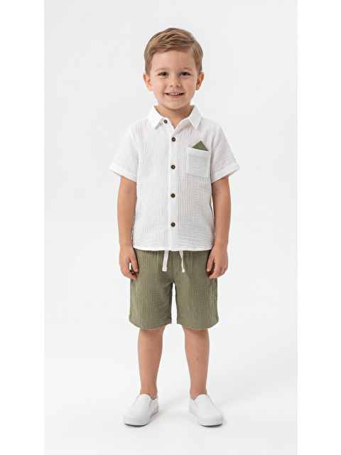 Mışıl Kids Cep Detaylı Düğmeli Kısa Kollu Erkek Çocuk Gömlek & Şort Takımı