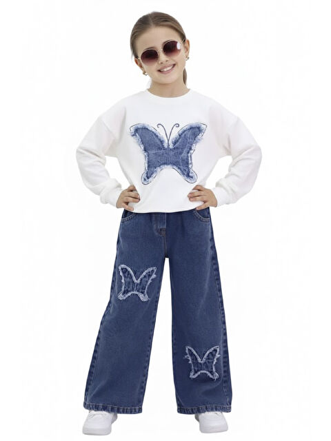 Modanino Kız Çocuk 2'li Jean Takım (Pantolon+Sweatshirt) 5-10 Yaş 12472 - S000491365-17234