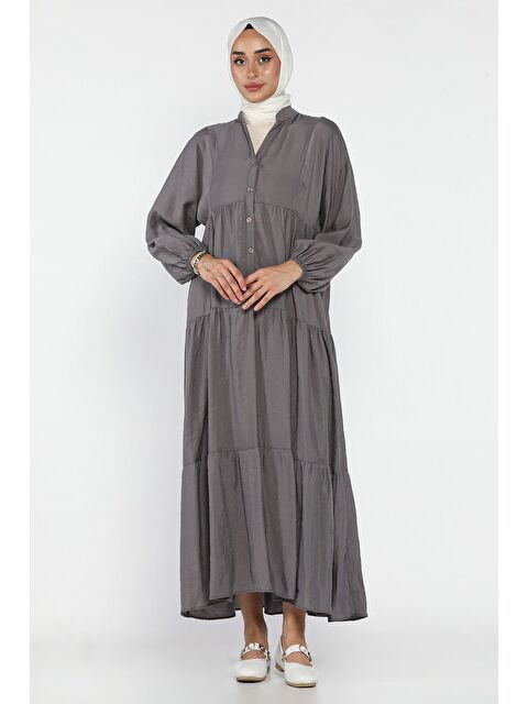 Julude Ön Düğmeli Dökümlü Mevsimlik Tesettür Elbise - S000470421-29666