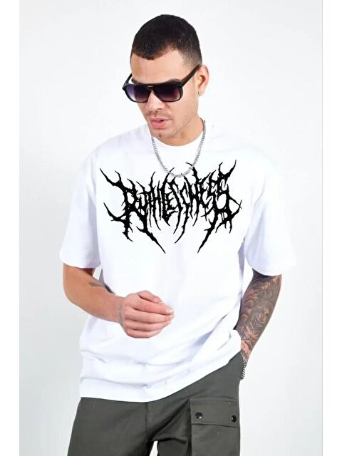 Jane's Unisex Bisiklet Yaka Baskılı Oversize T-Shirt - Beyaz - S000528862-20063