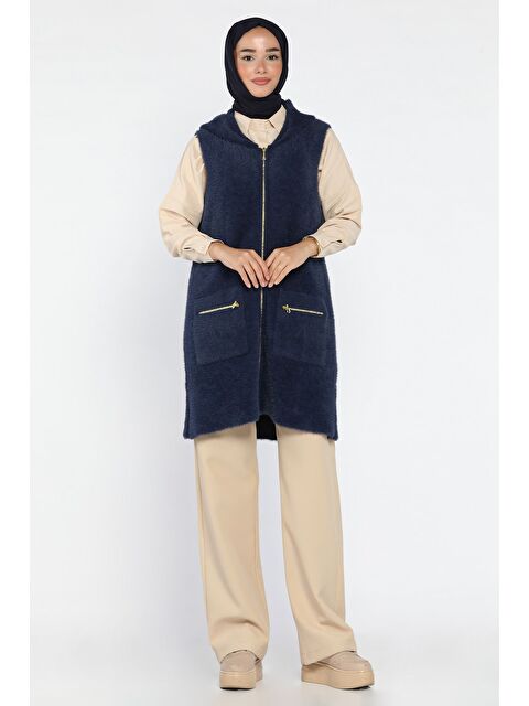 Julude Kolsuz Fermuarlı Yumoş Tesettür Triko Yelek (s,m,l,xl Uyumludur) - S000470423-21164