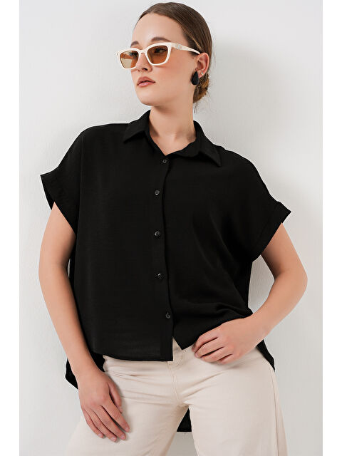 Bigdart Kadın Oversize Kısa Kol Gömlek 20322 - Siyah - S000379507-19351