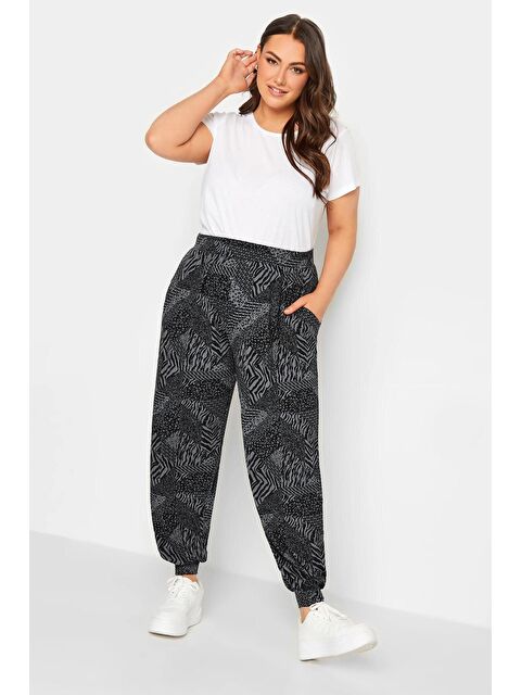 Stil Diva Büyük Beden Desenli Paçası Lastikli Cepli Beli Lastikli Elastanlı Eşofman Altı 143411 - S000065010-19351