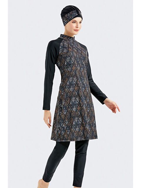 C&City Tam Kapalı 4 Lü Tesettür Mayo C14026 Çok Renkli/Siyah - S000388354-37444