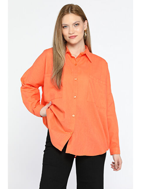 Gülseli Çift Cepli Kadın Salaş Gömlek - S000299132-20013