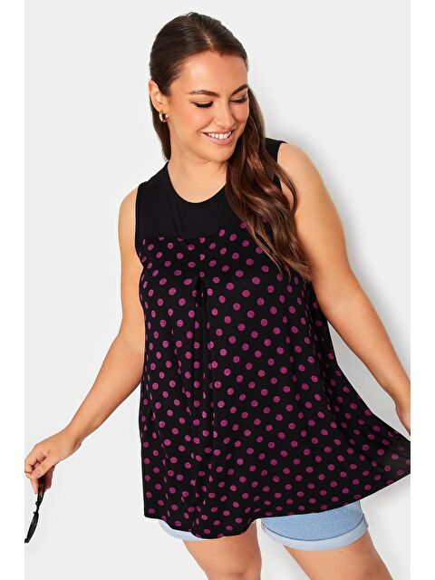 Stil Diva Büyük Beden Sıfır Kol Bisiklet Yaka Puantiye Desenli Bluz 302249 - S000065027-19351