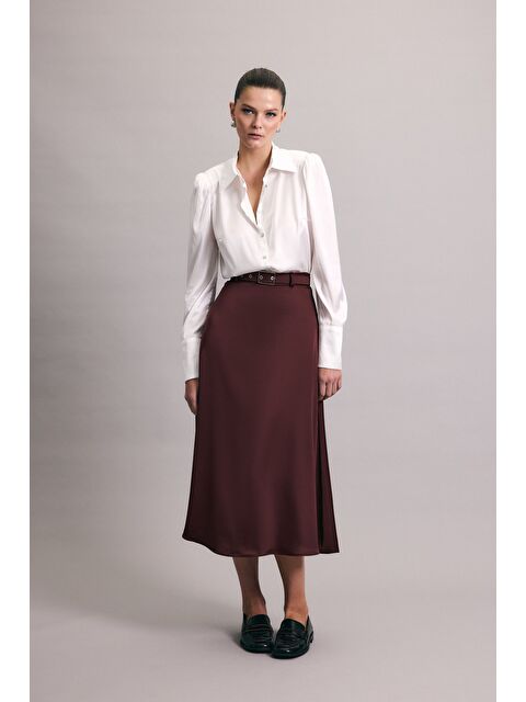 SATEEN Kemerli Saten Etek - Bordo - S000508214-19951