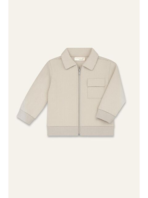 MİNİNİO Erkek Çocuk Fermuarlı Örme Ceket - Bej
