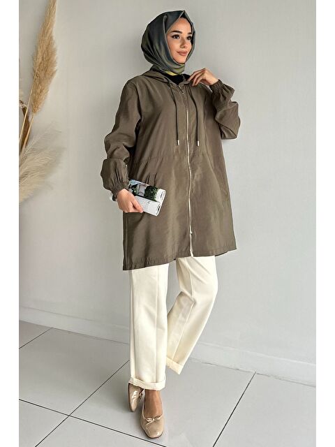 Julude Kapüşonlu Fermuarlı Mevsimlik Tesettür Kap - S000470429-18547