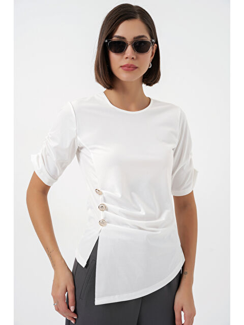 Bigdart Kadın Düğme Detaylı Sandy Bluz 992 - Beyaz - S000523579-20063