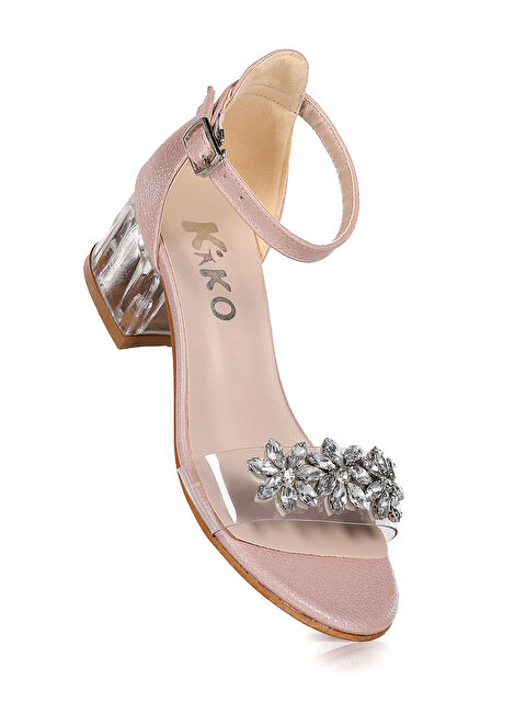 Kiko Kids Yangu Vakko Taşlı Kız Çocuk 3 Cm Şeffaf Topuklu Sandalet Abiye Ayakkabı - S000010299-23490