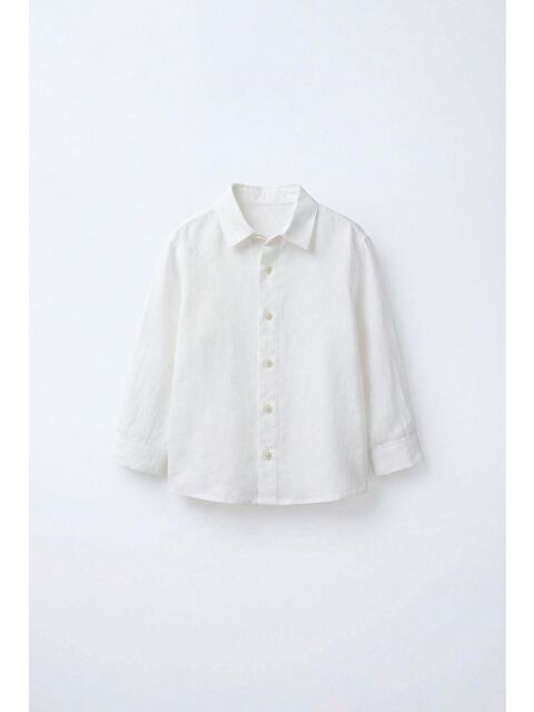 Magu Unisex Çocuk Pamuklu Beyaz Keten Gömlek – Kolları Ayarlanabilir - S000503392-20063