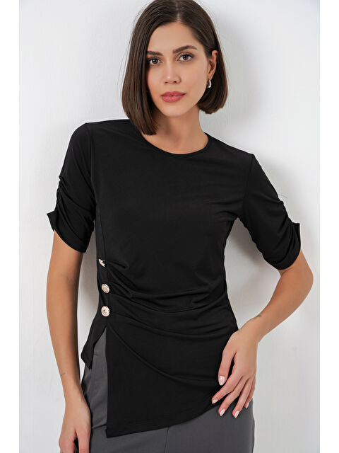 Bigdart Kadın Düğme Detaylı Sandy Bluz 992 - Siyah - S000523579-19351