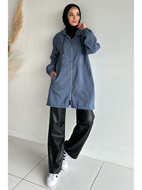 Julude Kapüşonlu Fermuarlı Mevsimlik Tesettür Kap - S000470429-23093