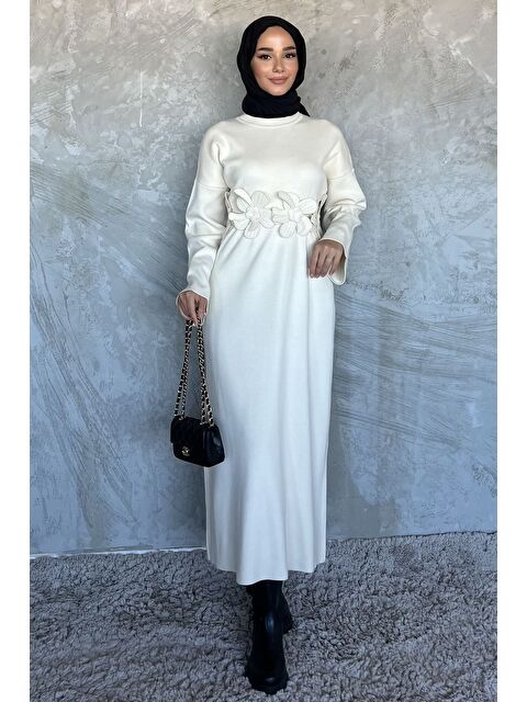 Julude Bisiklet Yaka Çiçek Figürlü Tesettür Triko Elbise - S000470430-25636