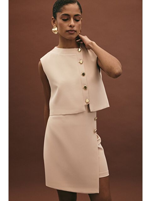 SATEEN Lucy Mini Etek - Bej - S000508213-19928