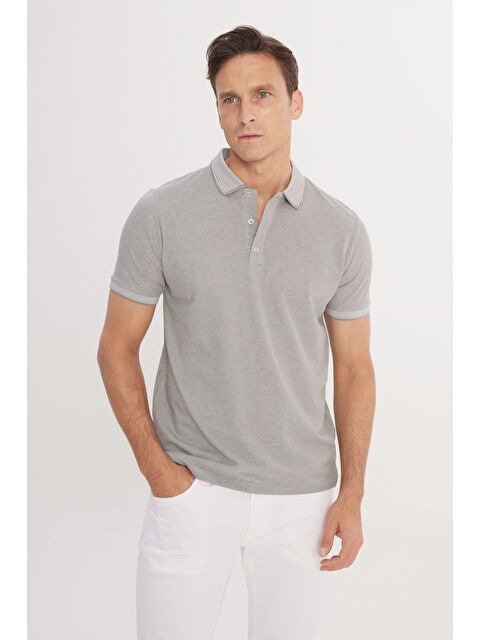 AC&Co / Altınyıldız Classics Erkek Gri Slim Fit Dar Kesim Kıvrılmaz Polo Yaka Kısa Kollu Tişört - S000394301-20600