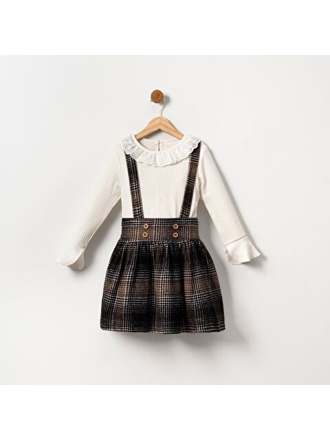 Mnk Baby & Kids Ekose Desen Kız Çocuk Salopet Etekli Badili Takım MNK2148 - S000390094-19413