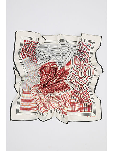 Manuka Desenli Orta Boy Saten Fular Classıc Burgundy - S000471217-19927