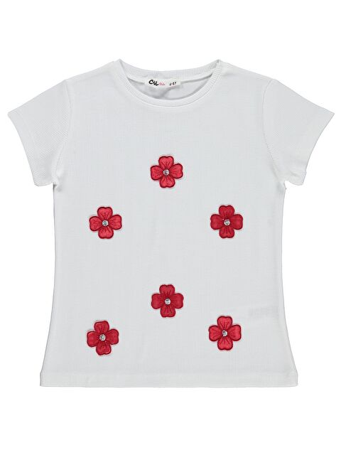 Civil Girls Çiçekli 4-9 Yaş Tişört - Kırık Beyaz