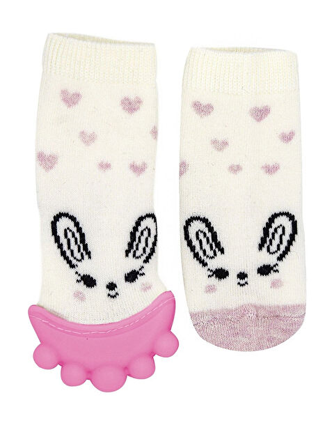 Babyjem Diş Kaşıyıcılı Havlu Bebek Çorap Pembe - S000501682-23173
