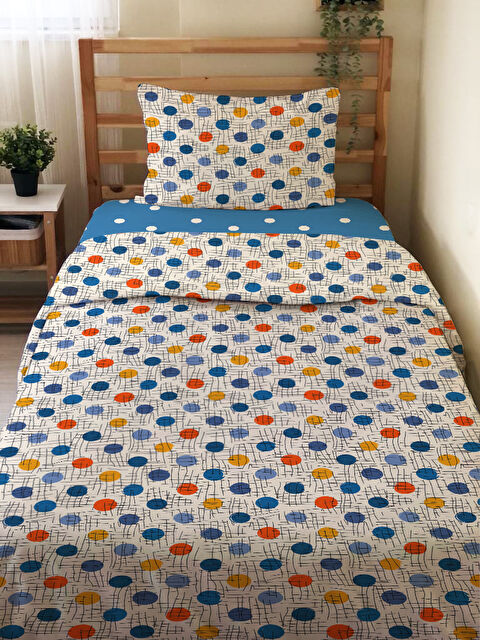Evmila Geometrik  Desenli Çarşafsız 2 li Takım Baskılı Tek Kişilik Nevresim Takımı 160x220 cm - S000291173-23173