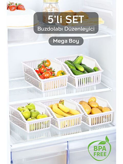 Meleni Home 5 Adet Mega Boy Buzdolabı Dolap İçi Düzenleyici Organizer Büyük Boy Buzdolabı Düzenleyici - S000383009-20063