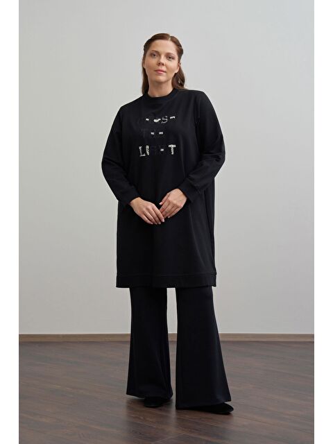 ALLDAY Siyah-Nakışlı Pamuklu Tunik