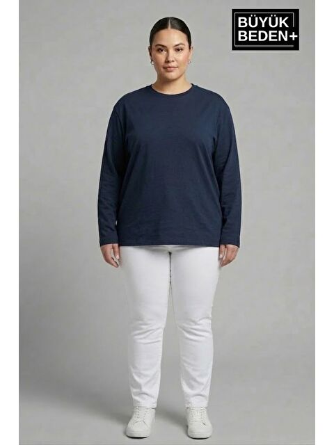 Süperlife Kadın Büyük Beden 2'li Set Uzun Kollu 2 İplik Bisiklet Yaka Tişört SPR26BEA942+2