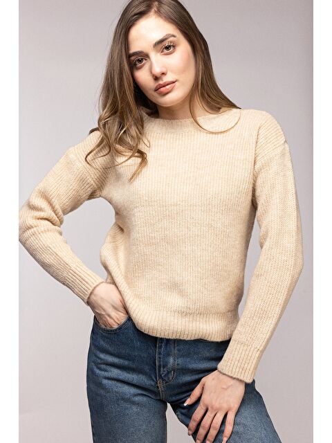 Saade Bej Bisiklet Yaka Dokulu Triko Kazak - S000506636-19928