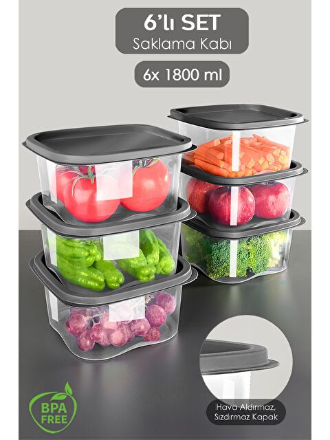 Meleni Home 6 Adet Kare Erzak Gıda Saklama Kabı 1800 ml Antrasit - S000383015-20600