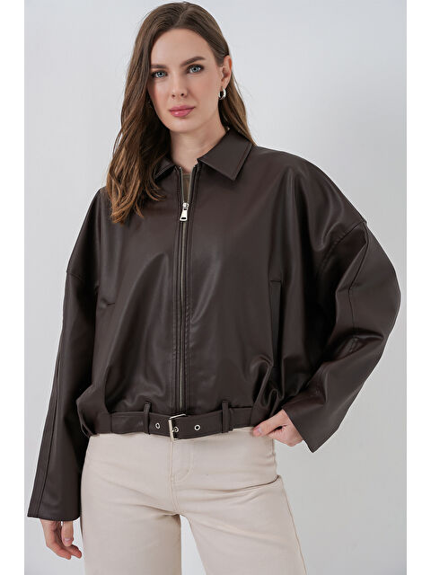 Bigdart Kadın Kemer Detaylı Deri Ceket 1056 - Kahverengi - S000458068-19413