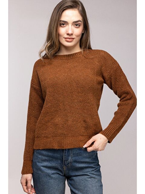 Saade Kahverengi Bisiklet Yaka Dokulu Triko Kazak - S000506636-19413