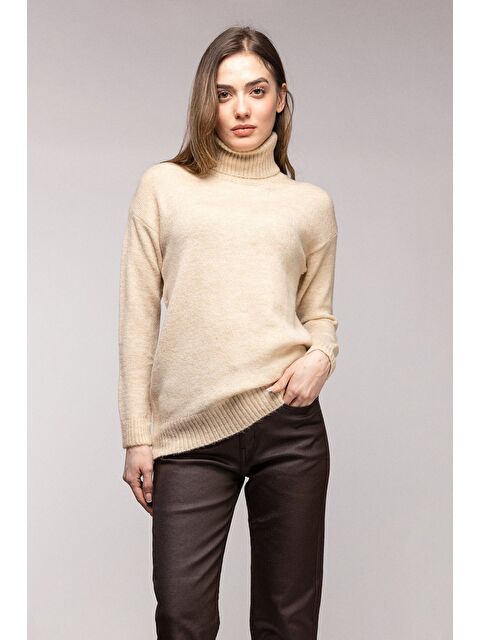 Saade Bej Balıkçı Yaka Oversize Triko Kazak - S000506637-19928