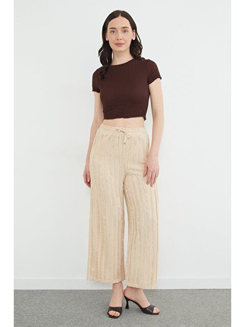 Fullamoda Beli Lastikli Krep Kumaş Cepli Pantolon