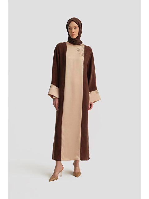 ARMİNE Taş Yapıştırma Garnili Cupra Elbise 25Y9017 Kahverengi - S000490336-19413