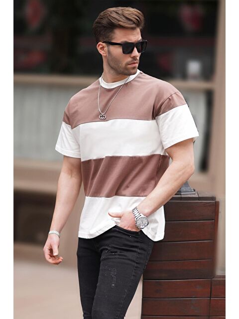 Madmext Vizon Oversize Renk Bloklu Bisiklet Yaka %100 Pamuk Tişört 7020 - S000193696-26429