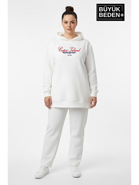 Süperlife Büyük Beden Kapüşonlu Capri İsland Baskılı Tunik ince Sweatshırt SPR26BTK991-2 - S000505477-19965