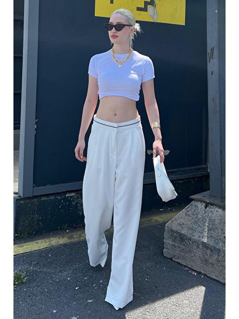 Madmext Ekru Kemer Detaylı Bol Paça Pantolon Mg1834 - S000030965-19965