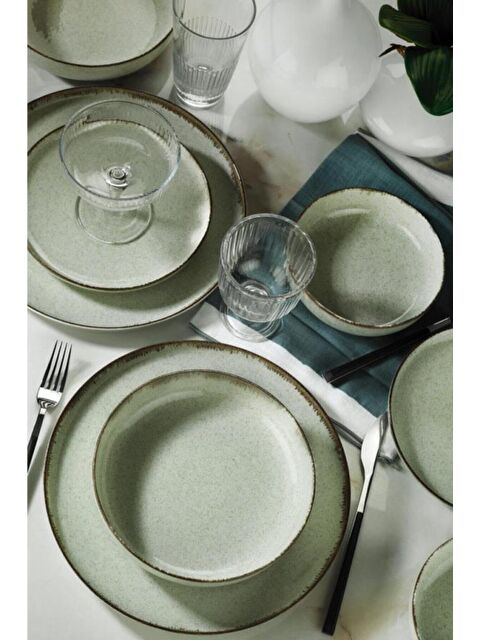 Kütahya Porselen PEARL Mood 24 Parça Yemek Seti Yeşil - S000365748-18194