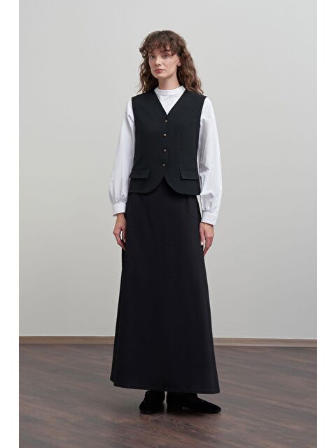 ALLDAY Siyah-Gabardin Belden Bantlı Çan Etek