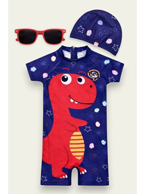 My Kids Wear Çocuk Desenli Mayo Takımı - Bone ve Güneş Gözlüğü Hediyeli 2'li Set 12715