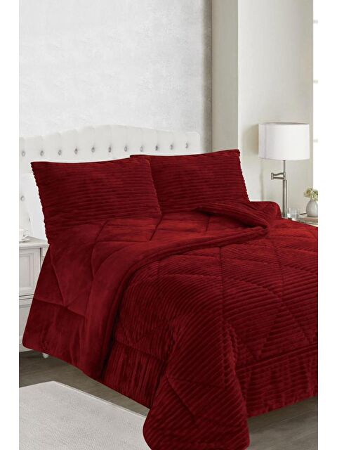 Çeyiz Diyarı Ece Stripe Çift Kişilik Pelüş Yatak Örtüsü Bordo - S000501190-19951