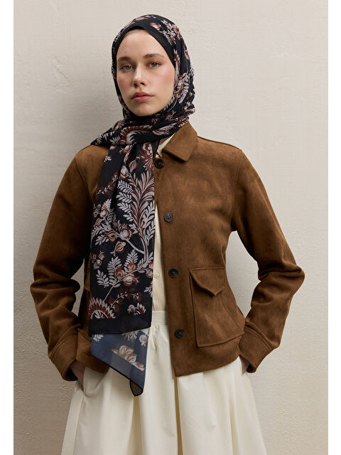 Fresh Scarfs Rosella Desen İpek Krep Şal Siyah - S000420341-19351