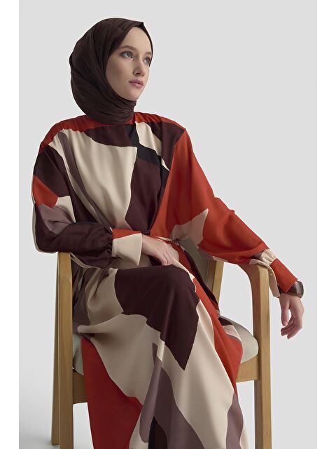 ARMİNE Çapraz Bağlamalı Desenli Elbise 25K9101 Kiremit - S000490341-18657