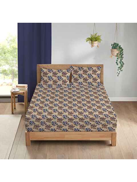 Evmila Yaprak Desen Baskılı Çift Kişilik 180x200 Çarşaf Takımı - S000124260-23173