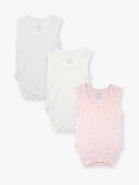 Luggi Baby Bisiklet Yaka Pamuklu Kız Bebek Jakarlı Çıtçıtlı Body 3'lü (3 Ay - 4 Yaş)